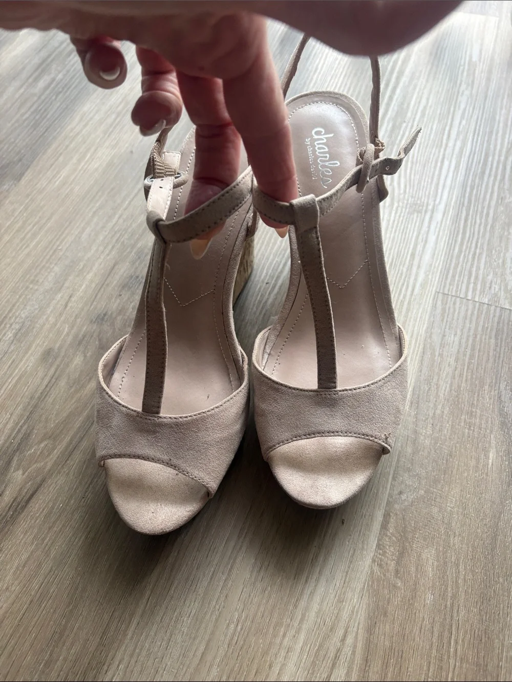 Charles David Blush/Taupe Cork Wedge Slingbacks